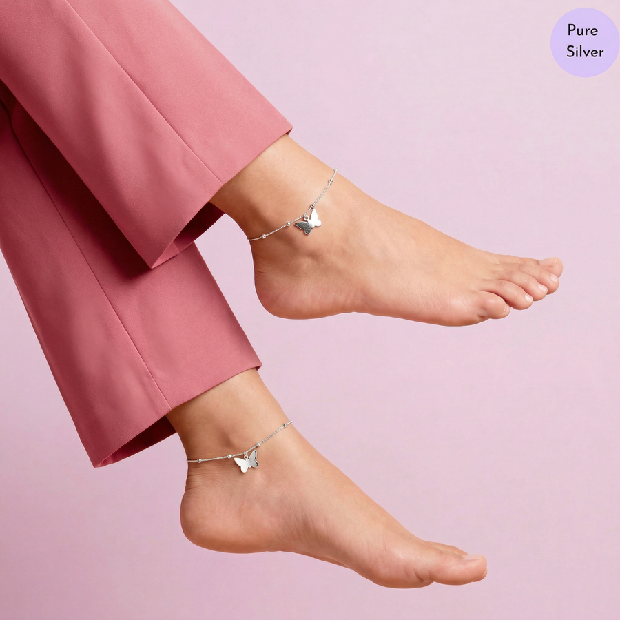 Silver 925 Butterfly Anklet payal for women