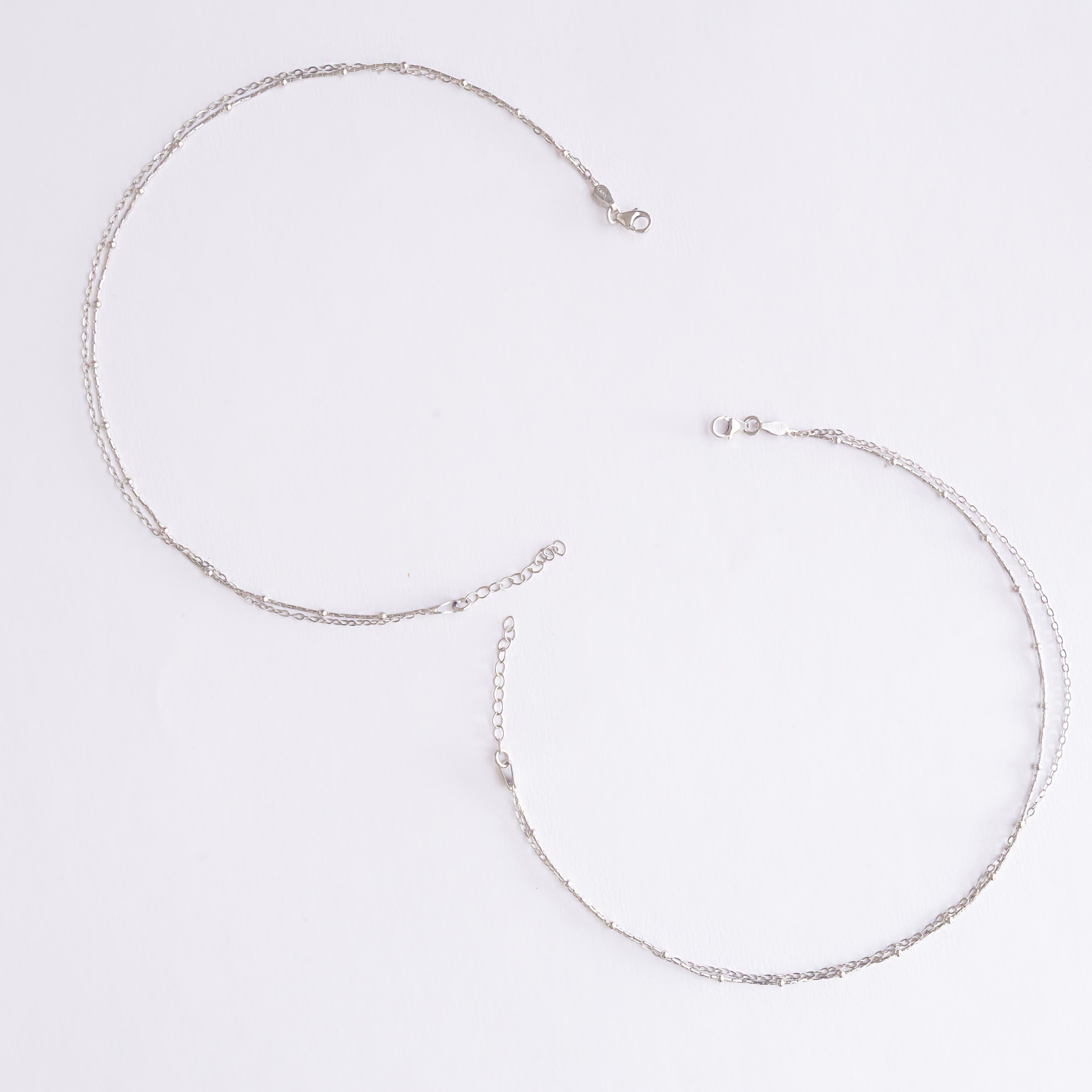 Double Layered Silver Beaded Anklet