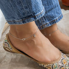 Delicate Four Leaf Clover Silver Anklet