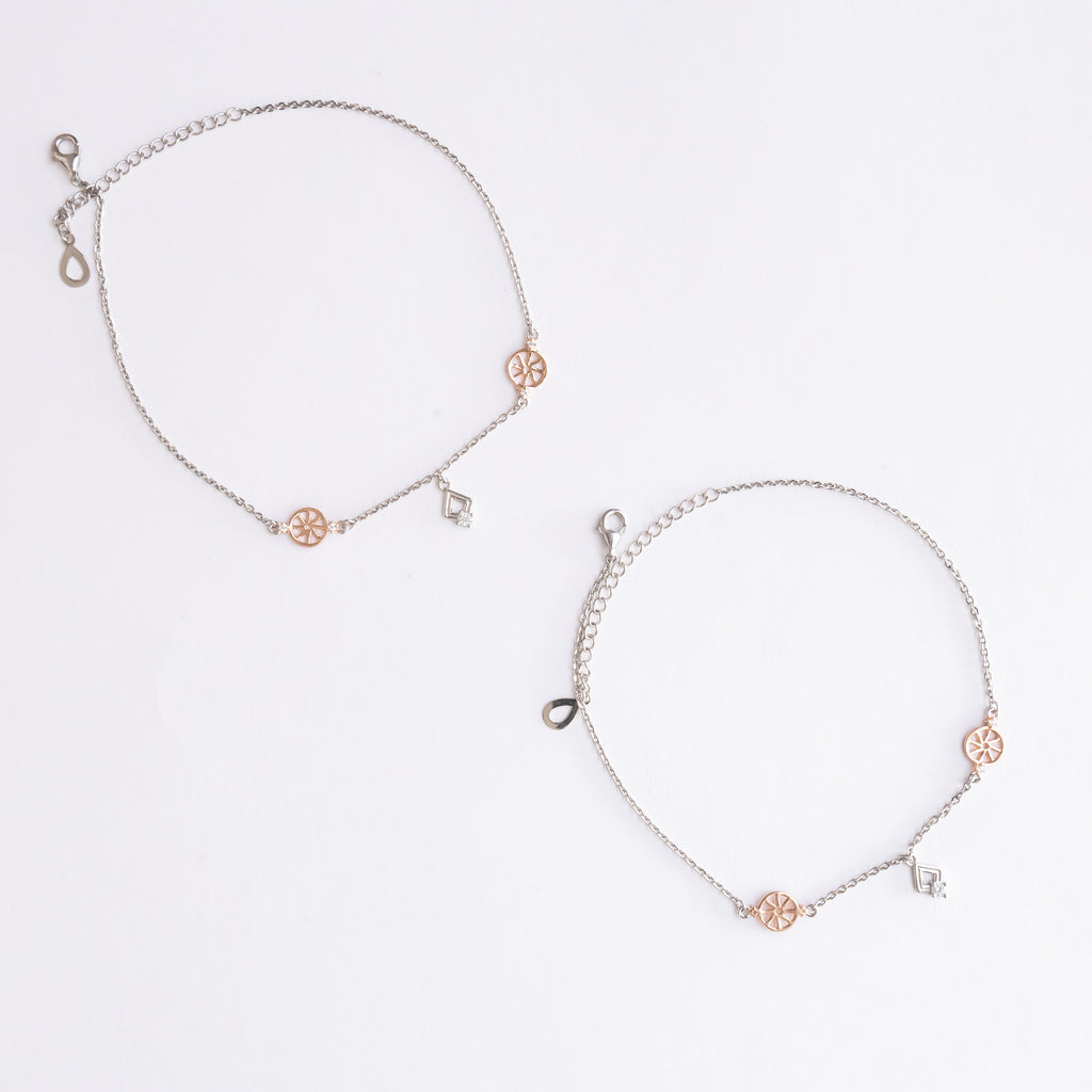 Rose gold Silver Wheel Anklet