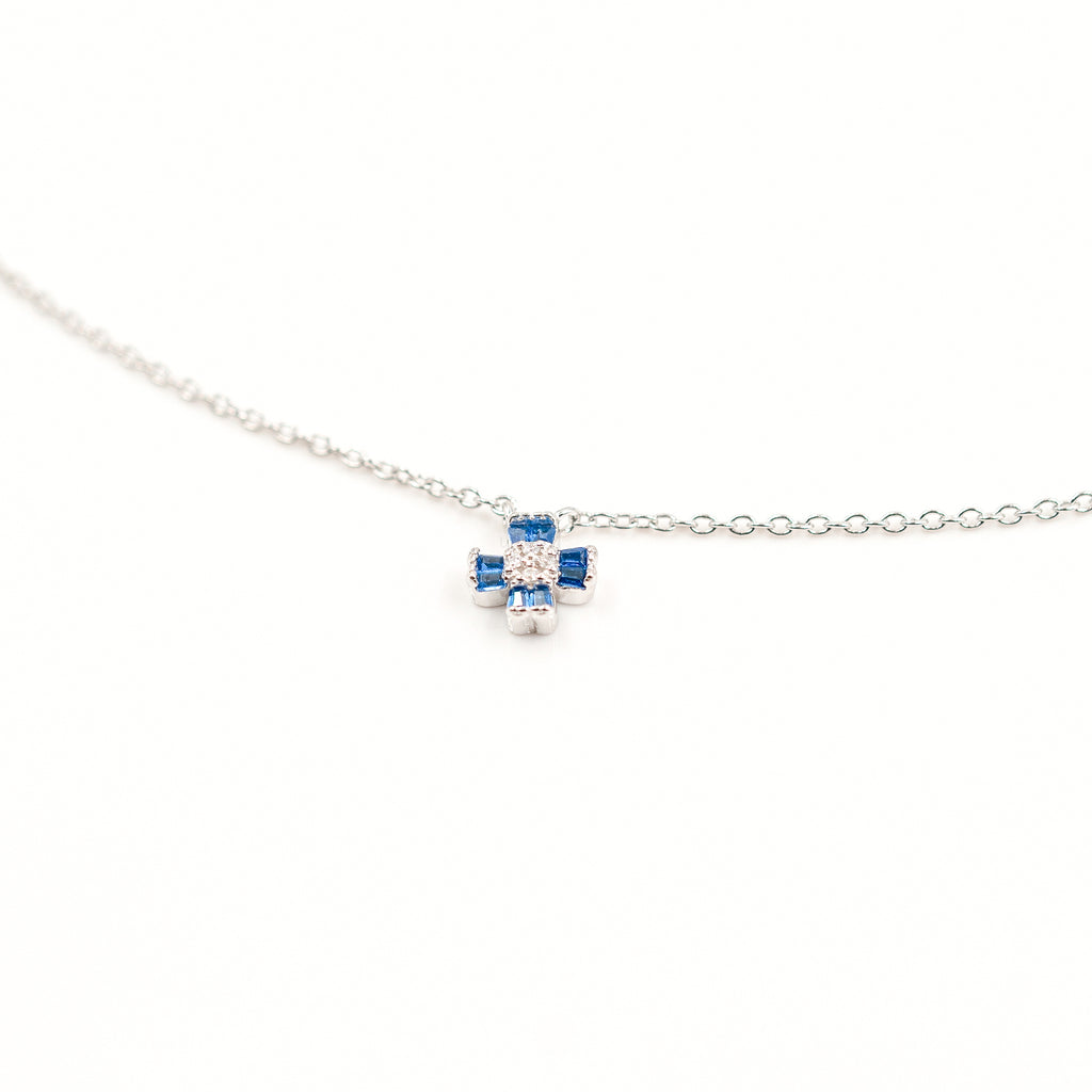Silver Blue Floral Charm Jewelry Set