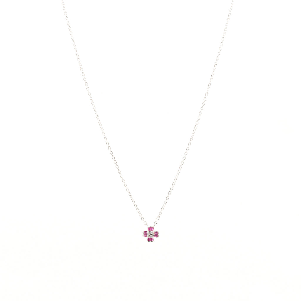 Silver Pink Floral Charm Jewelry Set