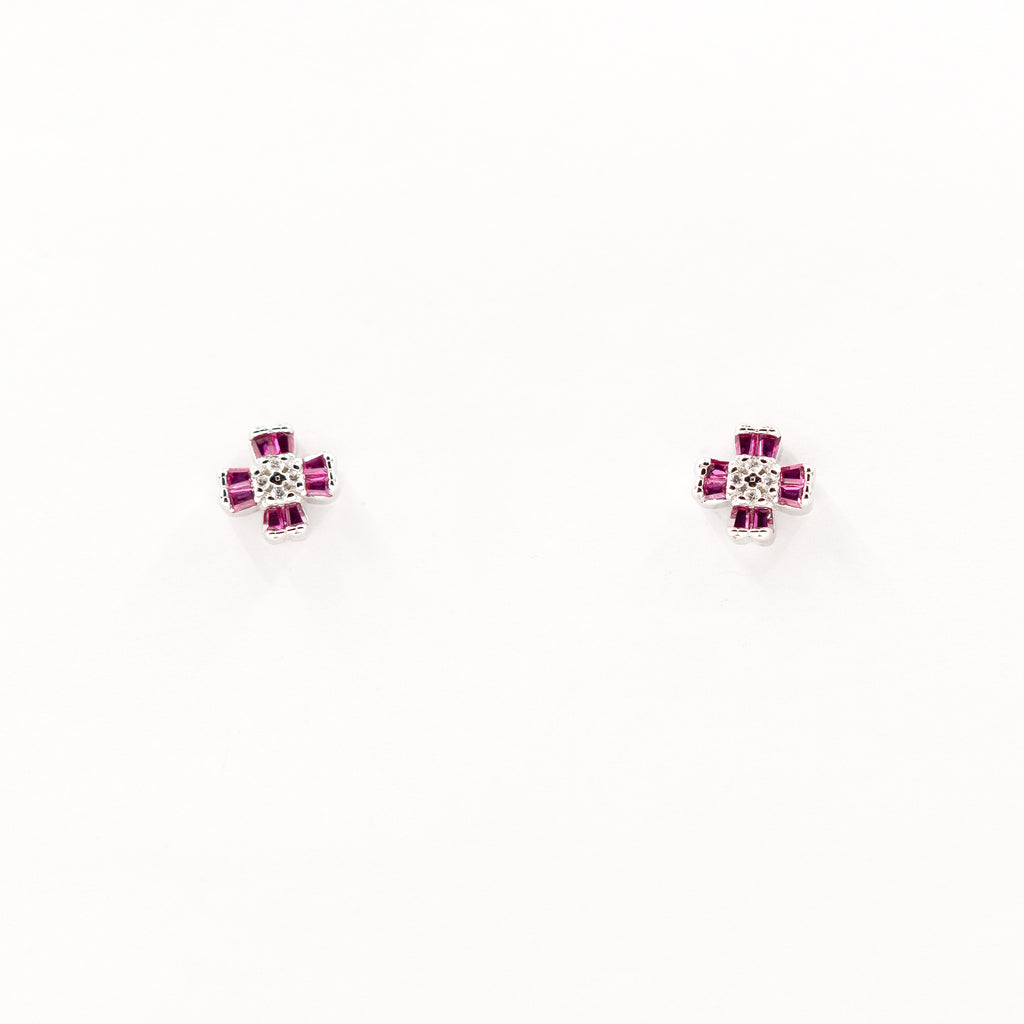 Silver Pink Floral Charm Jewelry Set