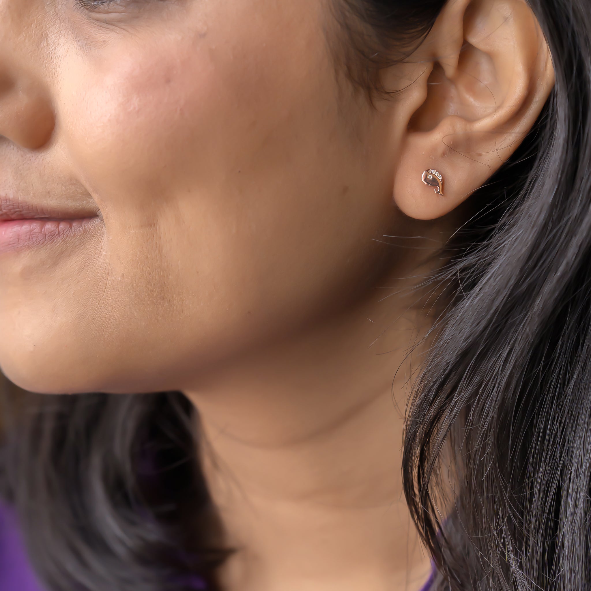 Rose Gold Delicate Dolphin Dinky Earrings