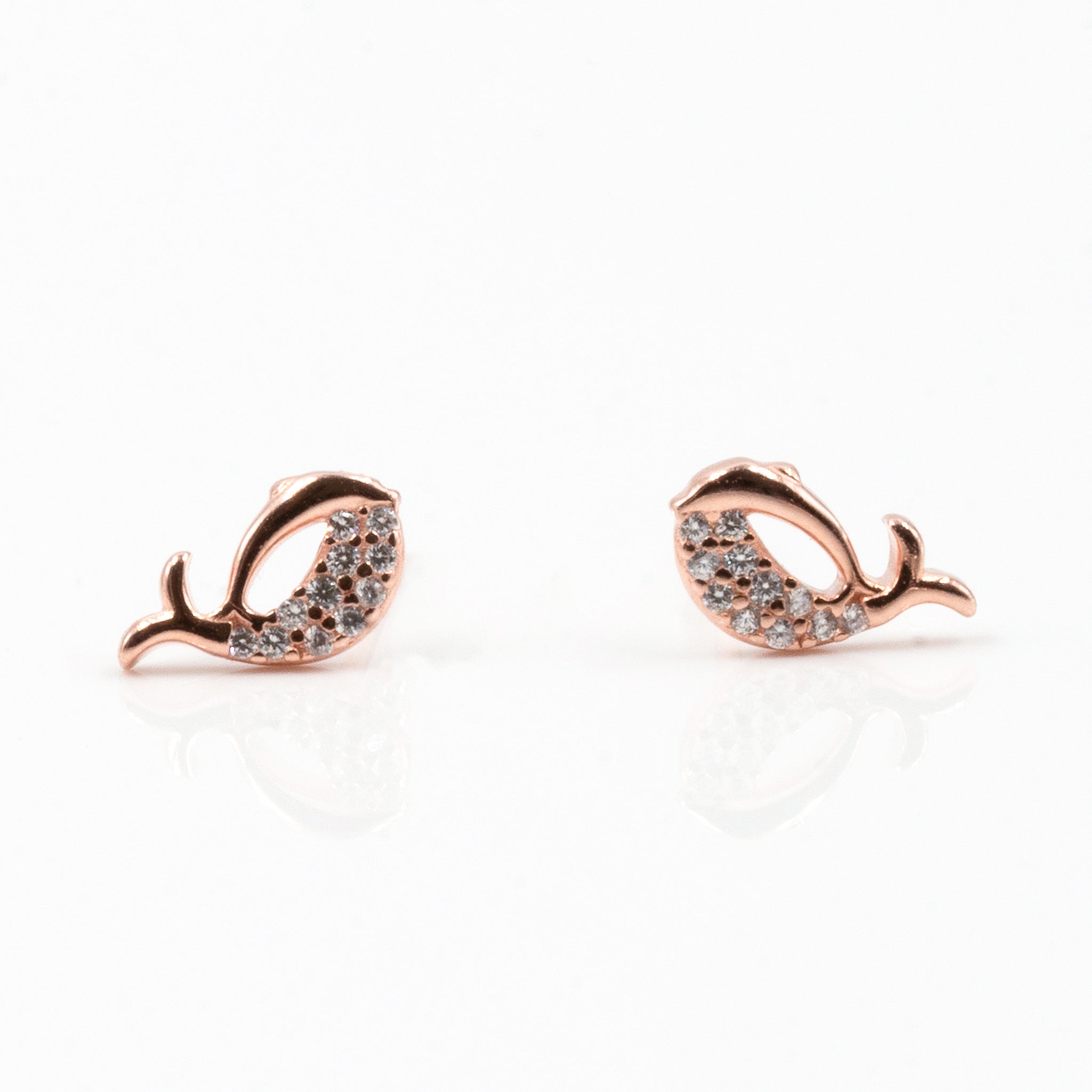 Rose Gold Dainty Dolphin Diamond Earrings