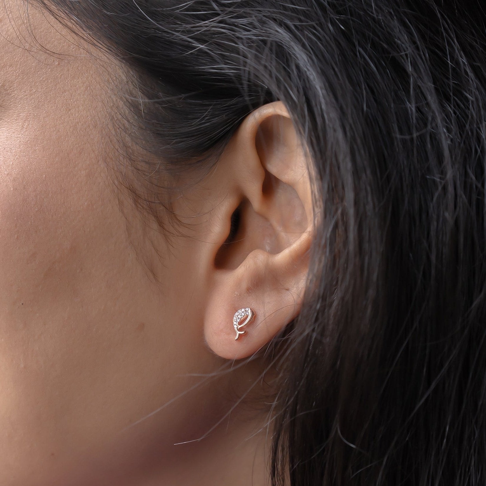 Rose Gold Dainty Dolphin Diamond Earrings