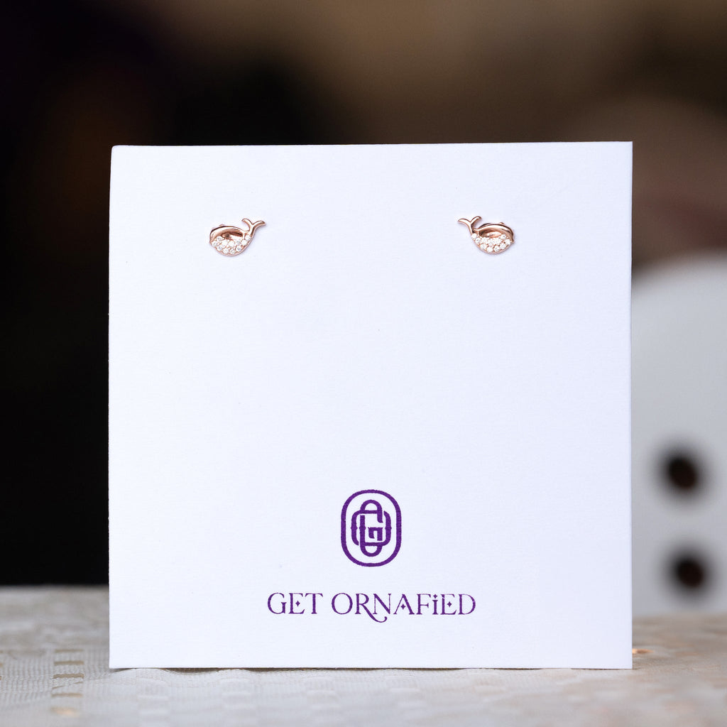 Rose Gold Dainty Dolphin Diamond Earrings