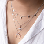 Silver Starry Moon Triple Layer Necklace