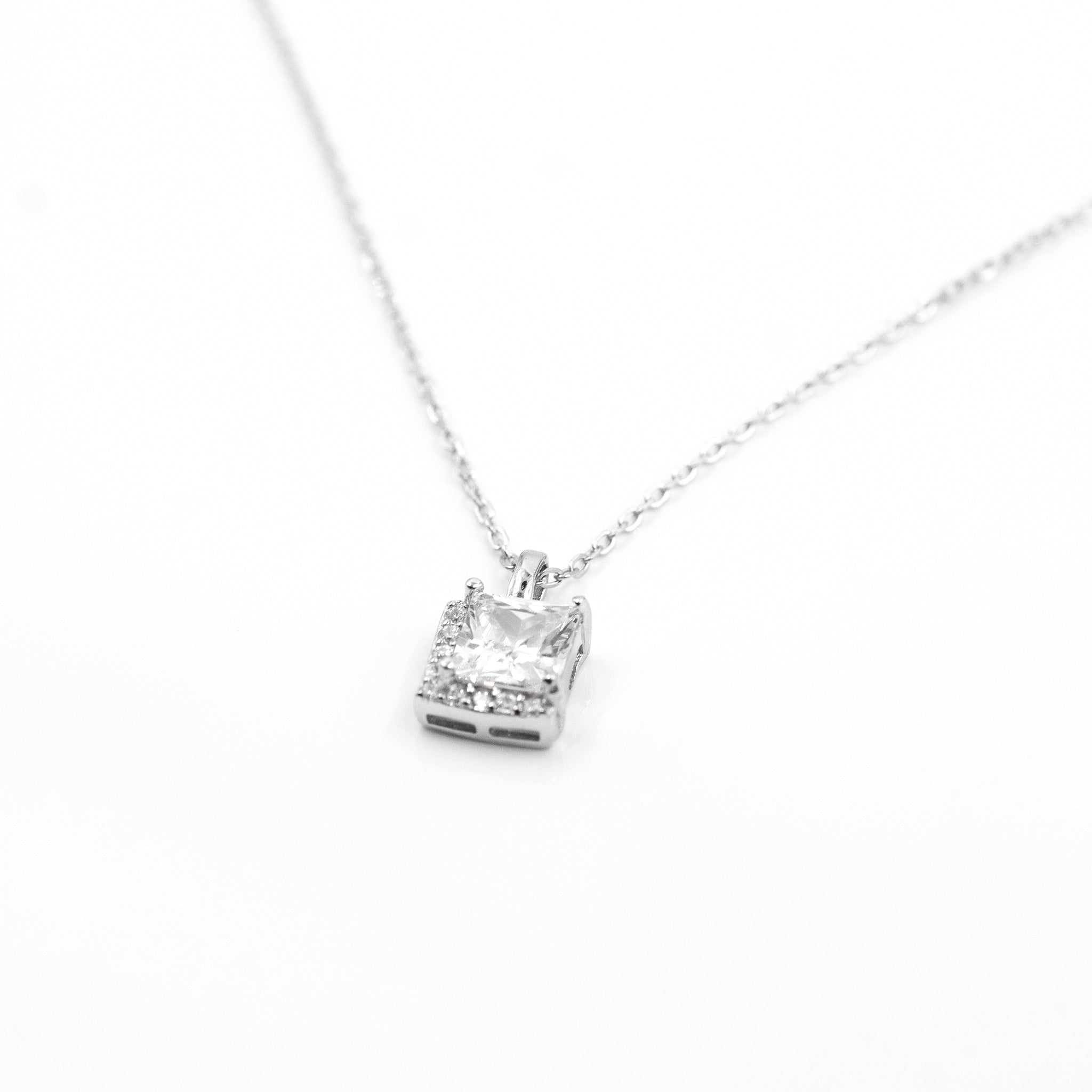 Silver Elegant Square Solitaire Necklace