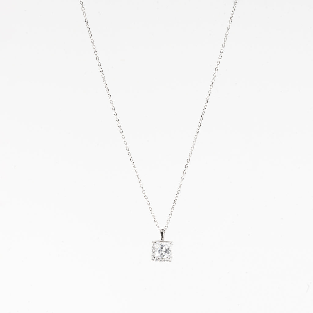 Silver Elegant Square Solitaire Necklace