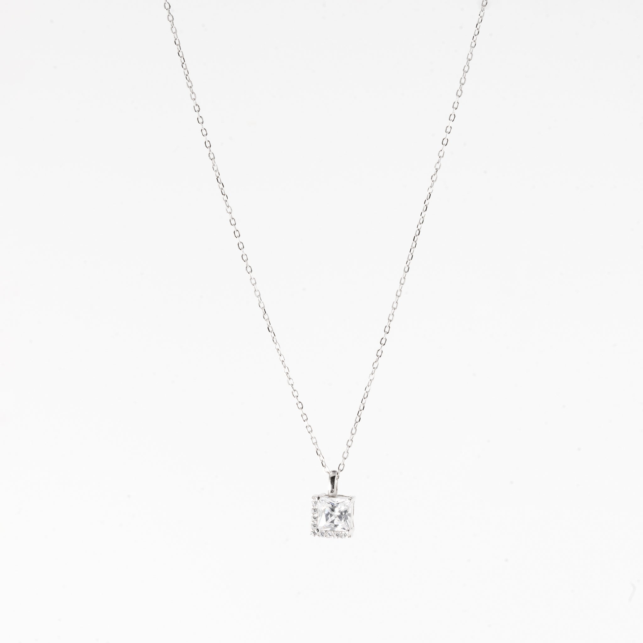 Silver Elegant Square Solitaire Necklace