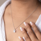 Silver Elegant Square Solitaire Necklace