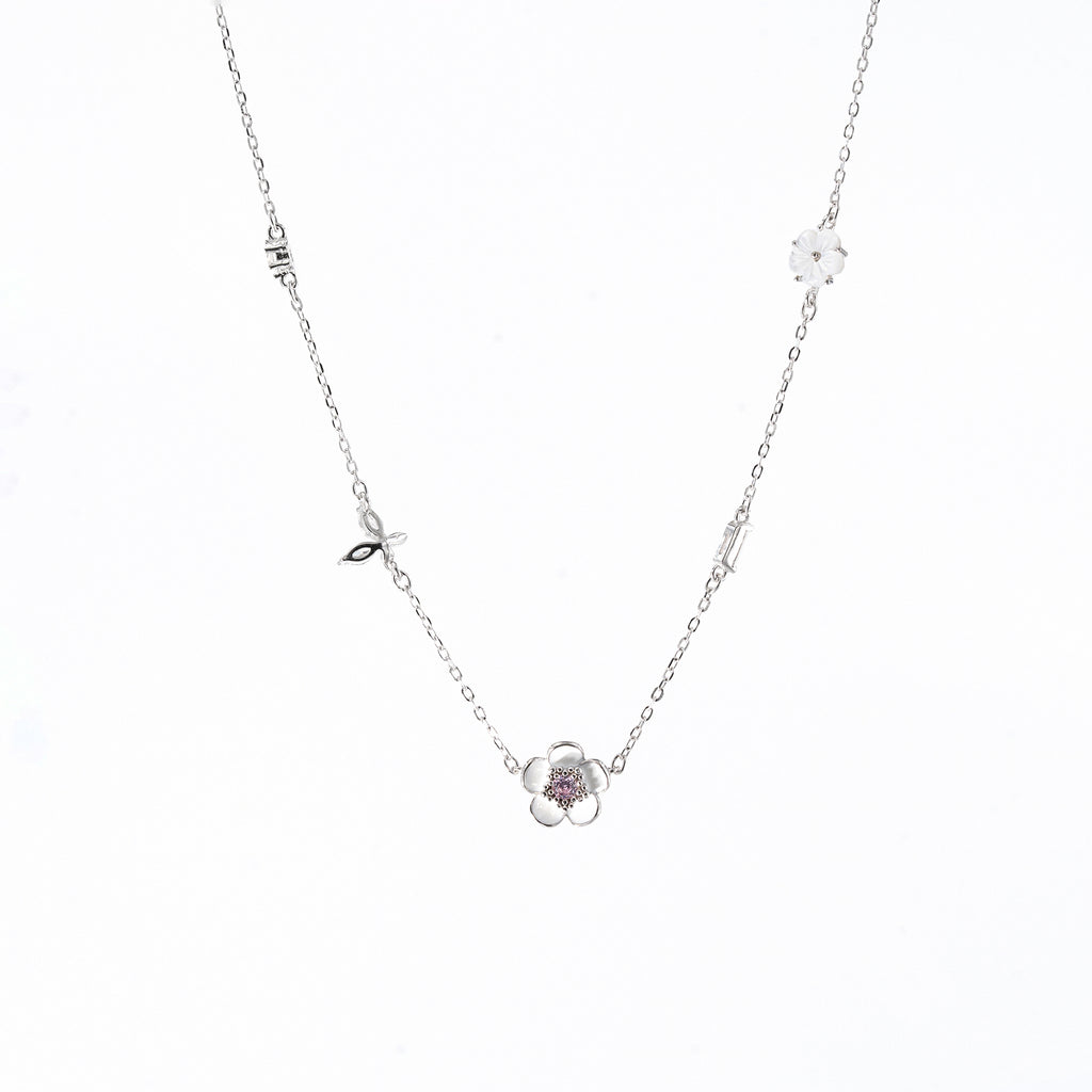 Silver Floral Fantasy Enamel Necklace