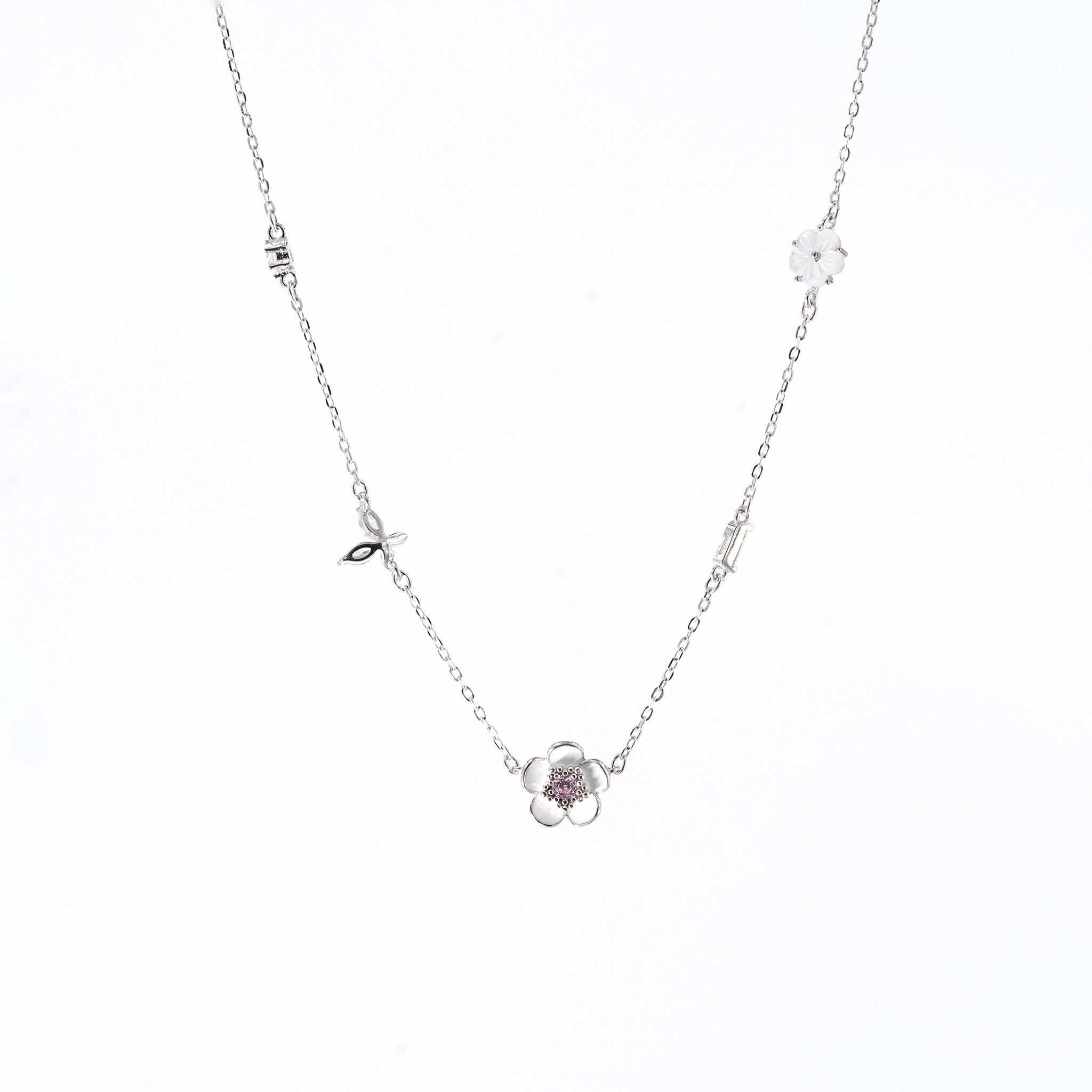 Silver Floral Fantasy Enamel Necklace
