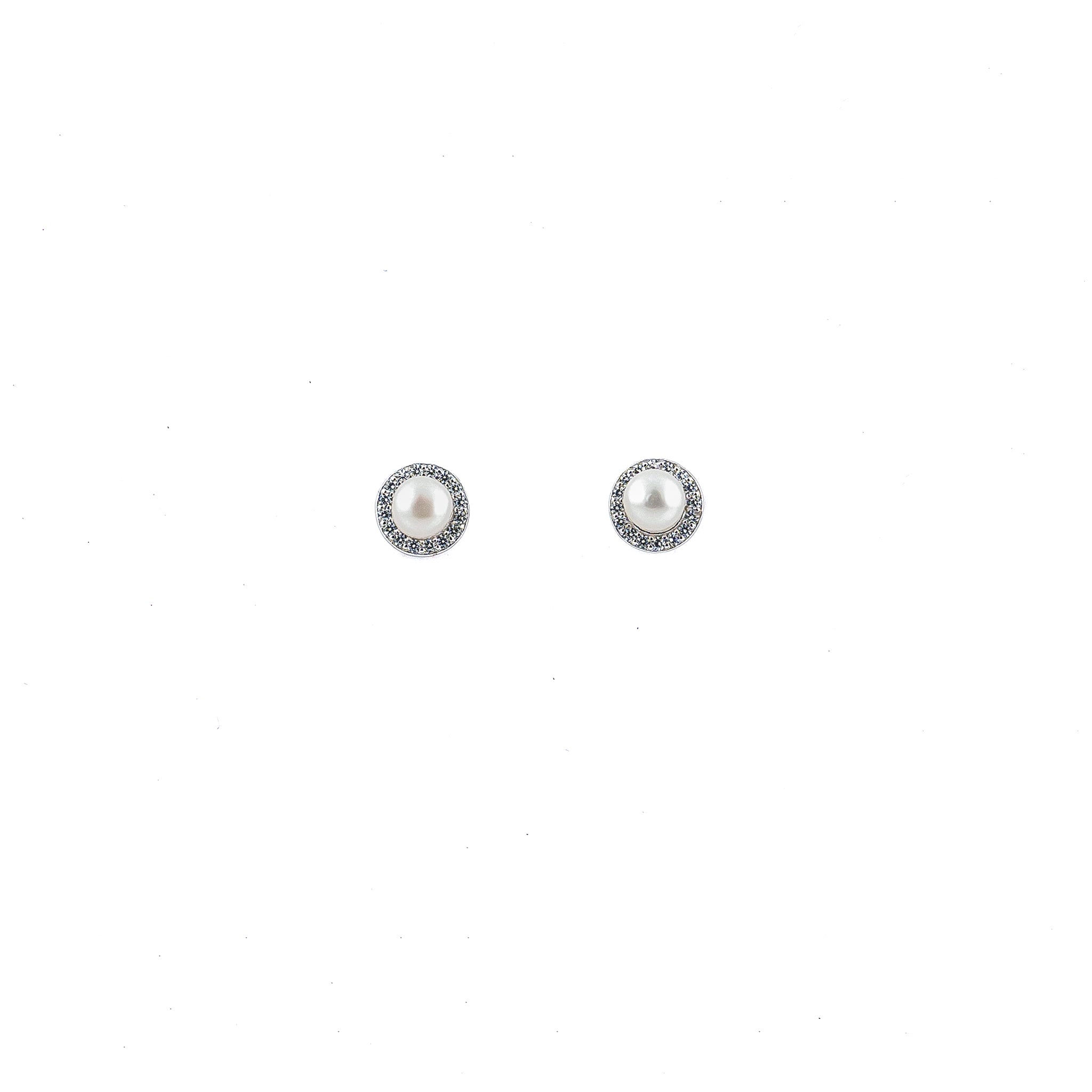 Silver Diamond Lined Pearl Earrings