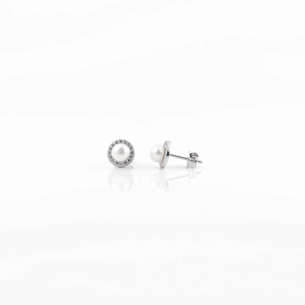 Silver Diamond Lined Pearl Earrings