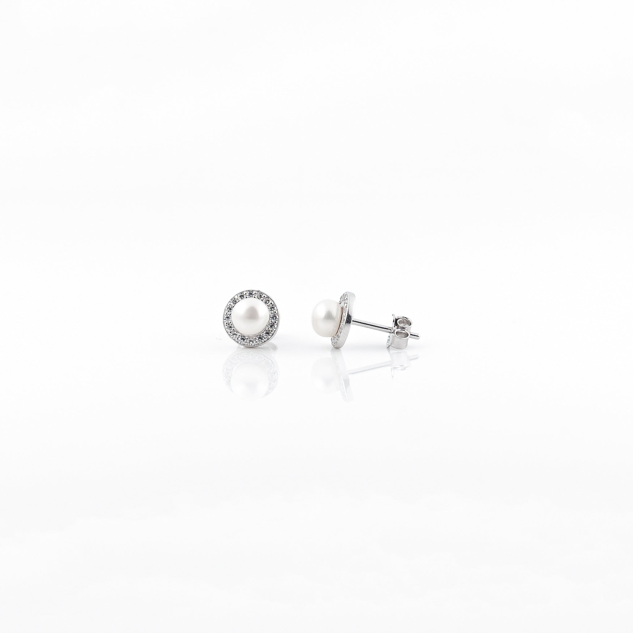 Silver Diamond Lined Pearl Earrings