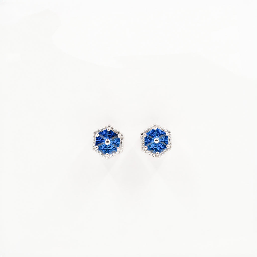 Silver Blue Crystal Hex Earrings