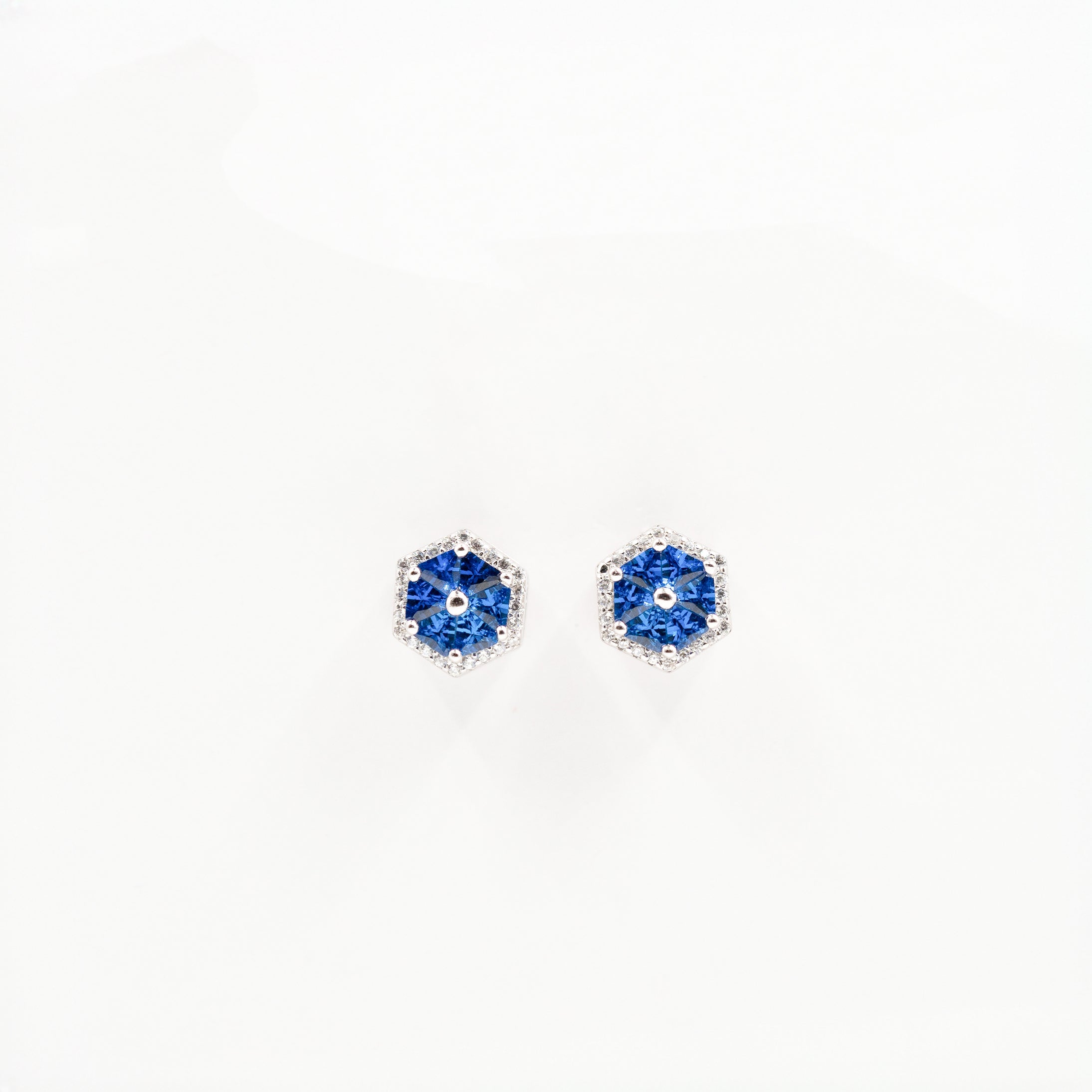 Silver Blue Crystal Hex Earrings