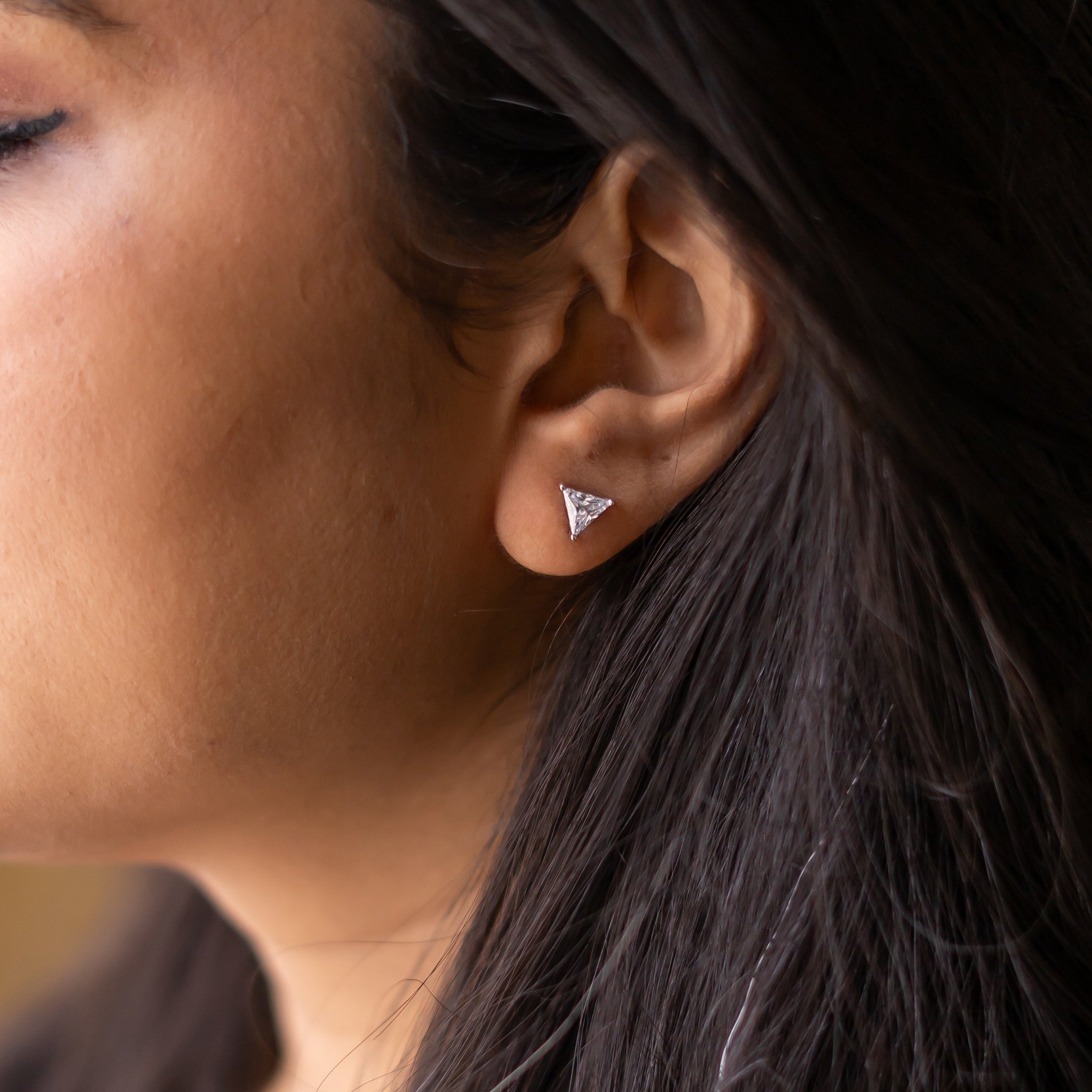 Silver Tri-Sparkle Solitaire Earrings