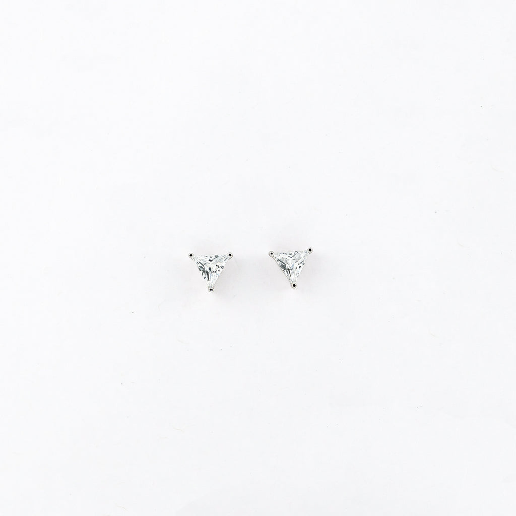 Silver Tri-Sparkle Solitaire Earrings