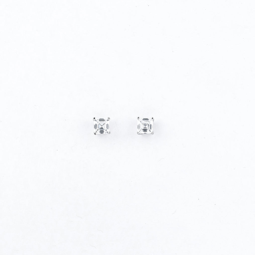 Silver Brilliant Square Solitaire Earrings