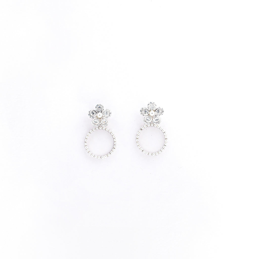 Silver Blossom Pearl Danglers Earrings