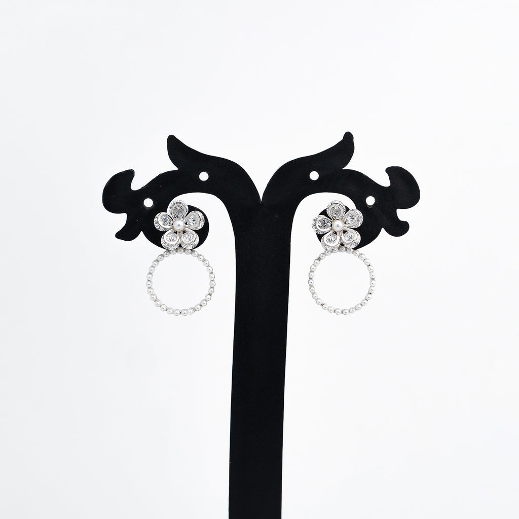 Silver Blossom Pearl Danglers Earrings