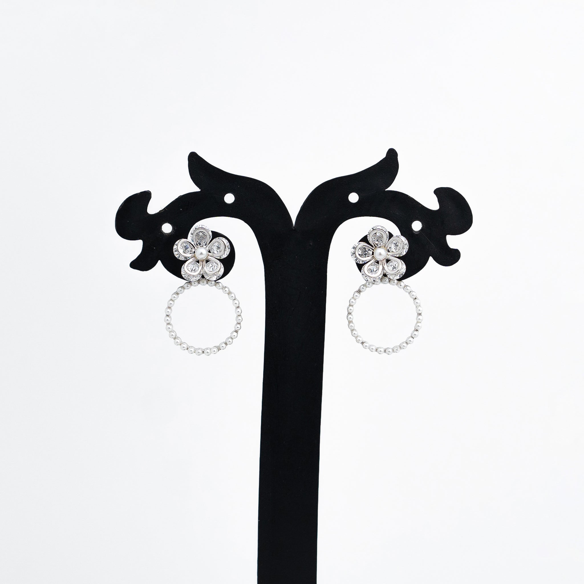 Silver Blossom Pearl Danglers Earrings