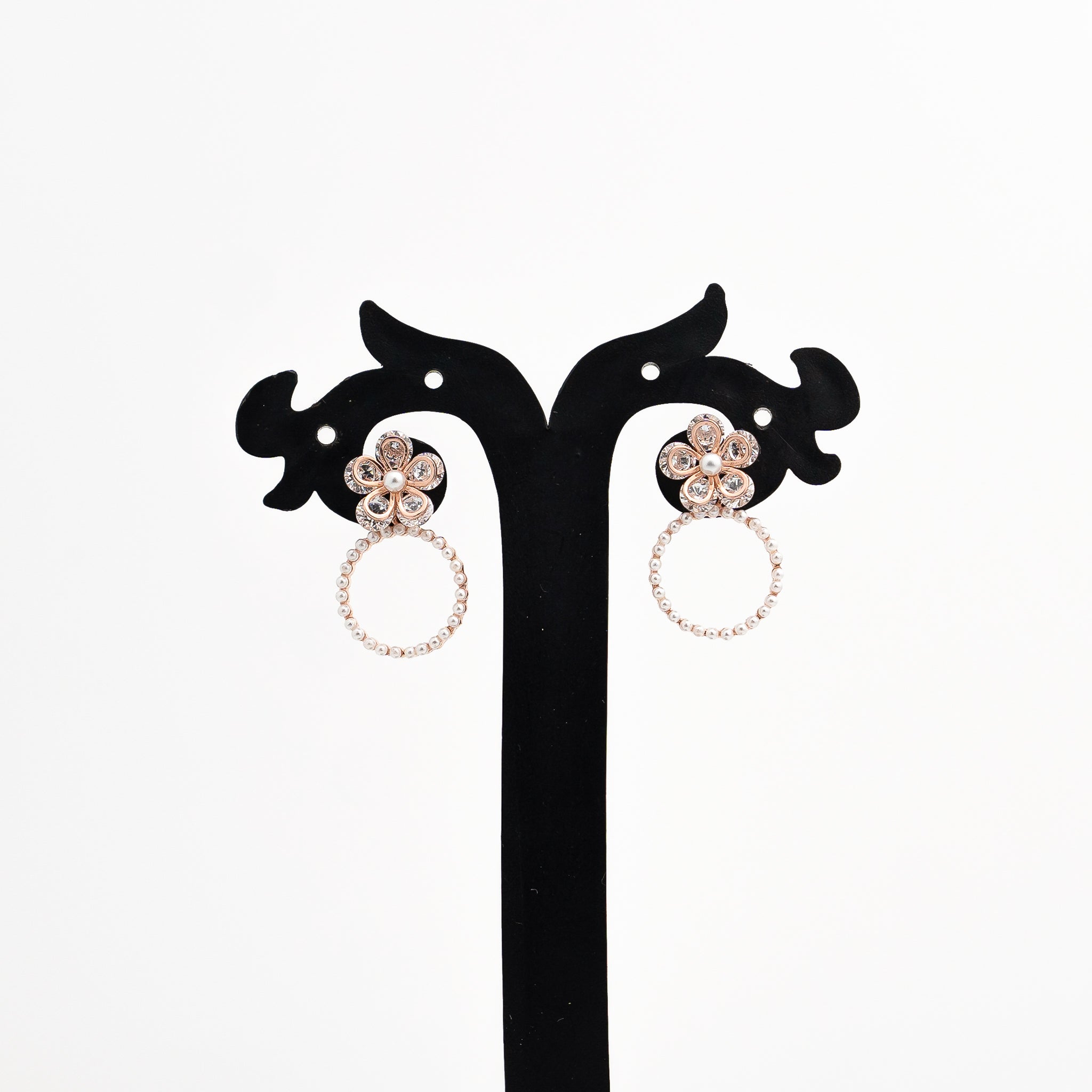 Rose Gold Blossom Pearl Danglers Earrings