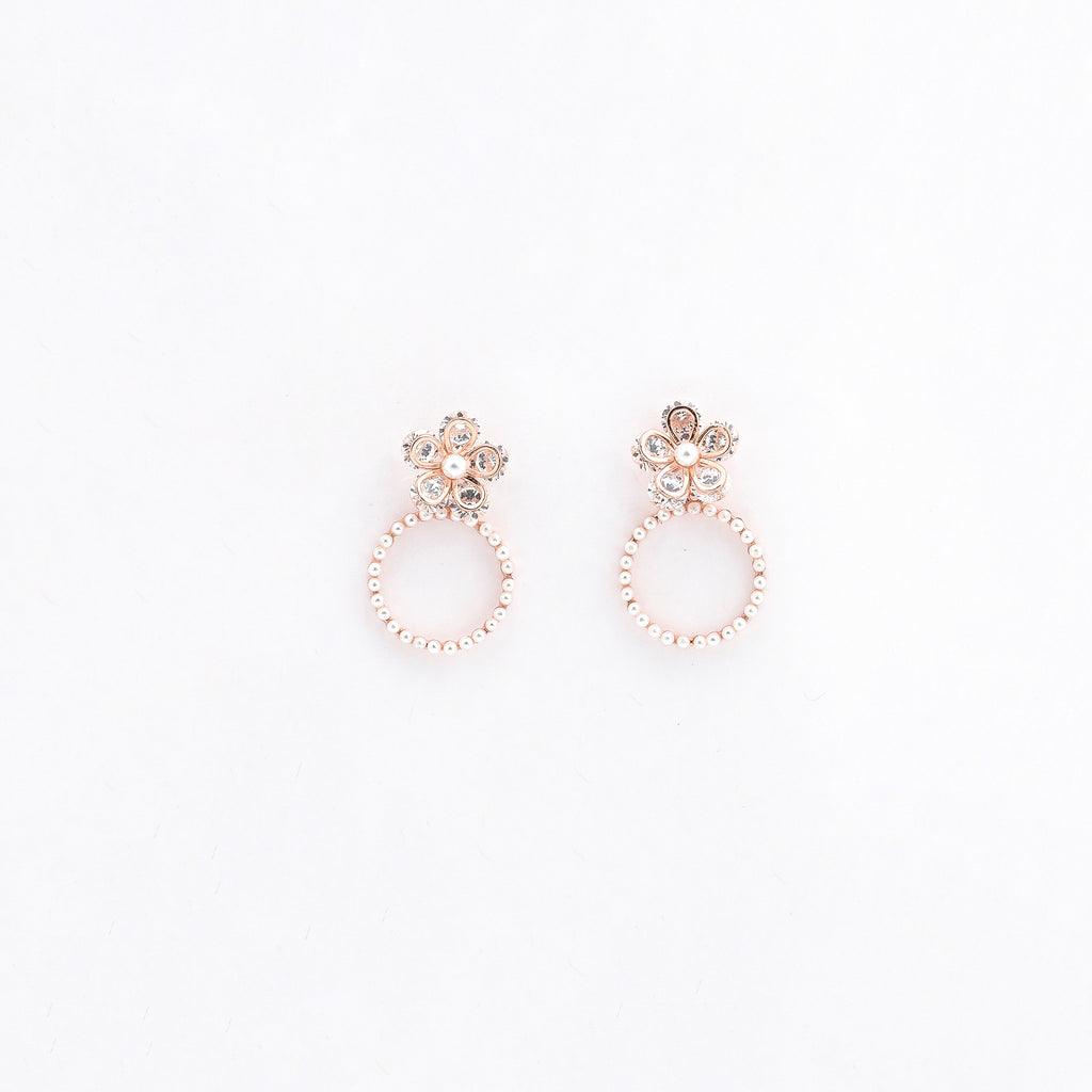 Rose Gold Blossom Pearl Danglers Earrings