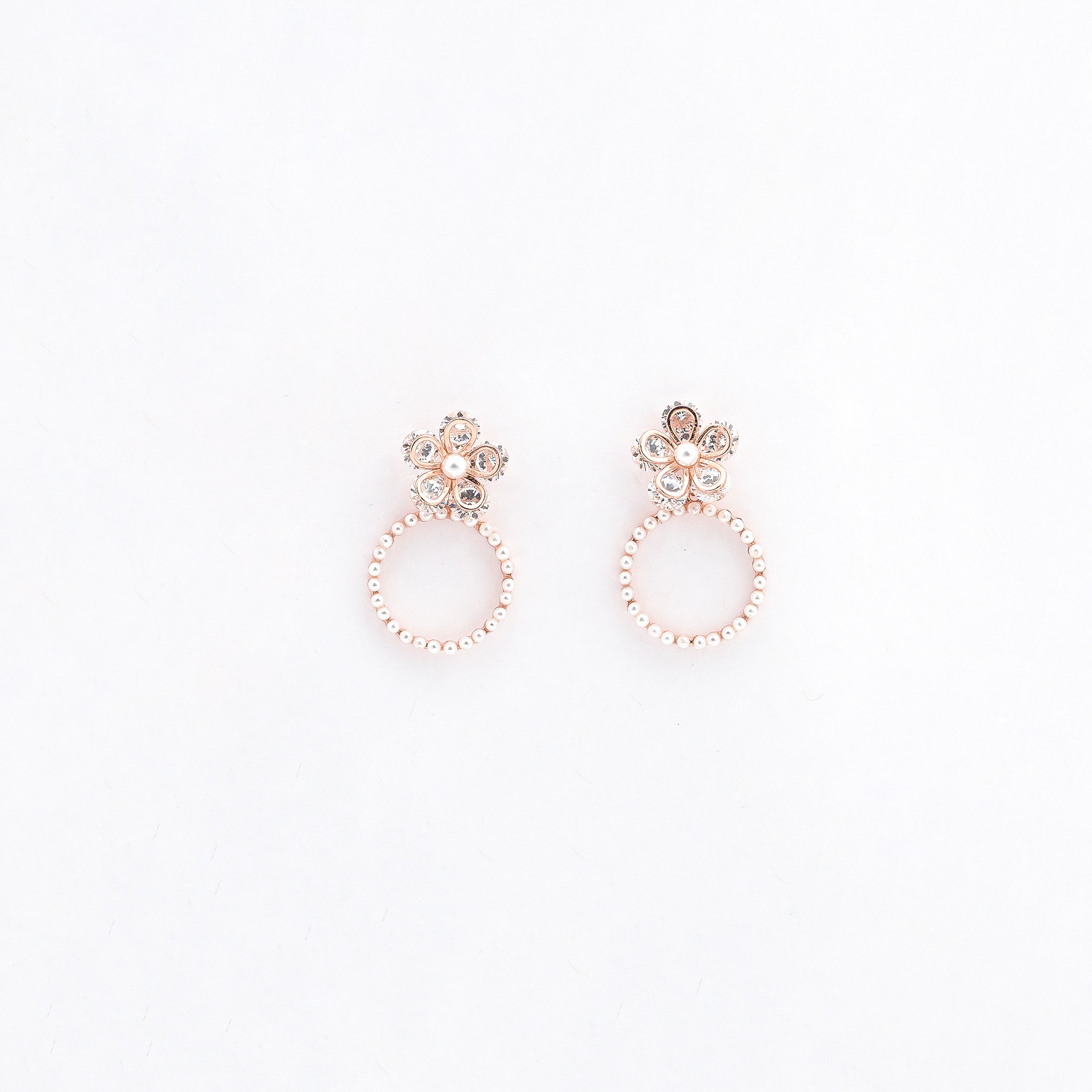 Rose Gold Blossom Pearl Danglers Earrings