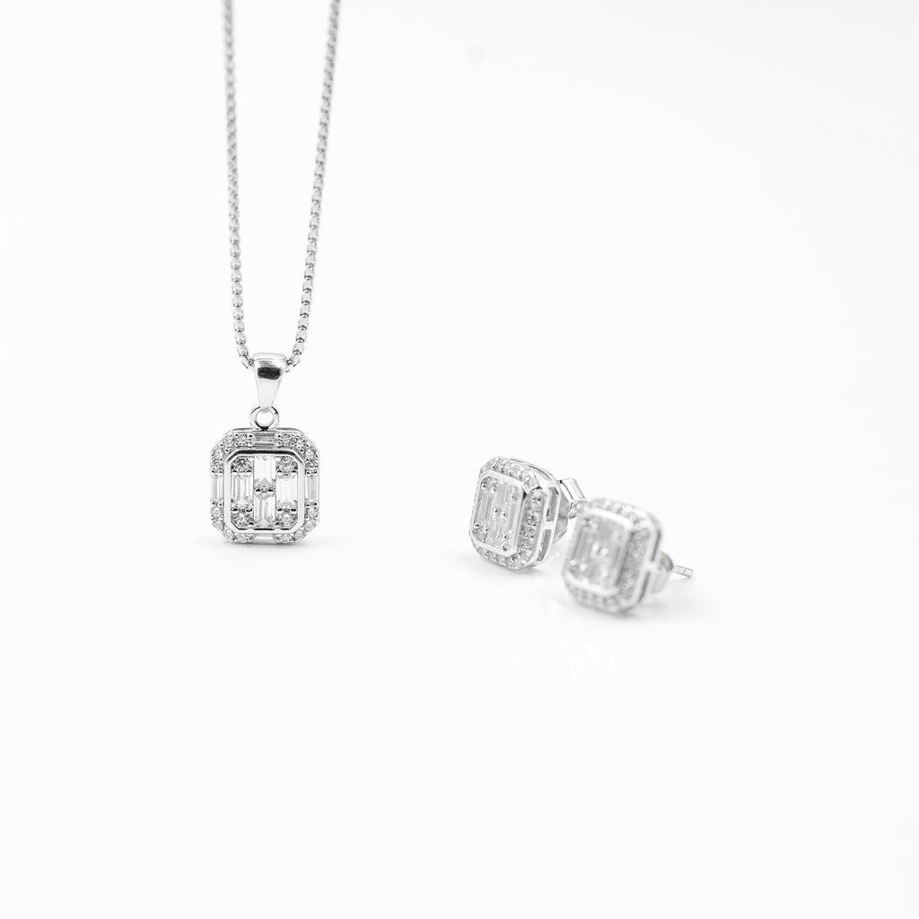 Silver White Choki Square Jewelry Set