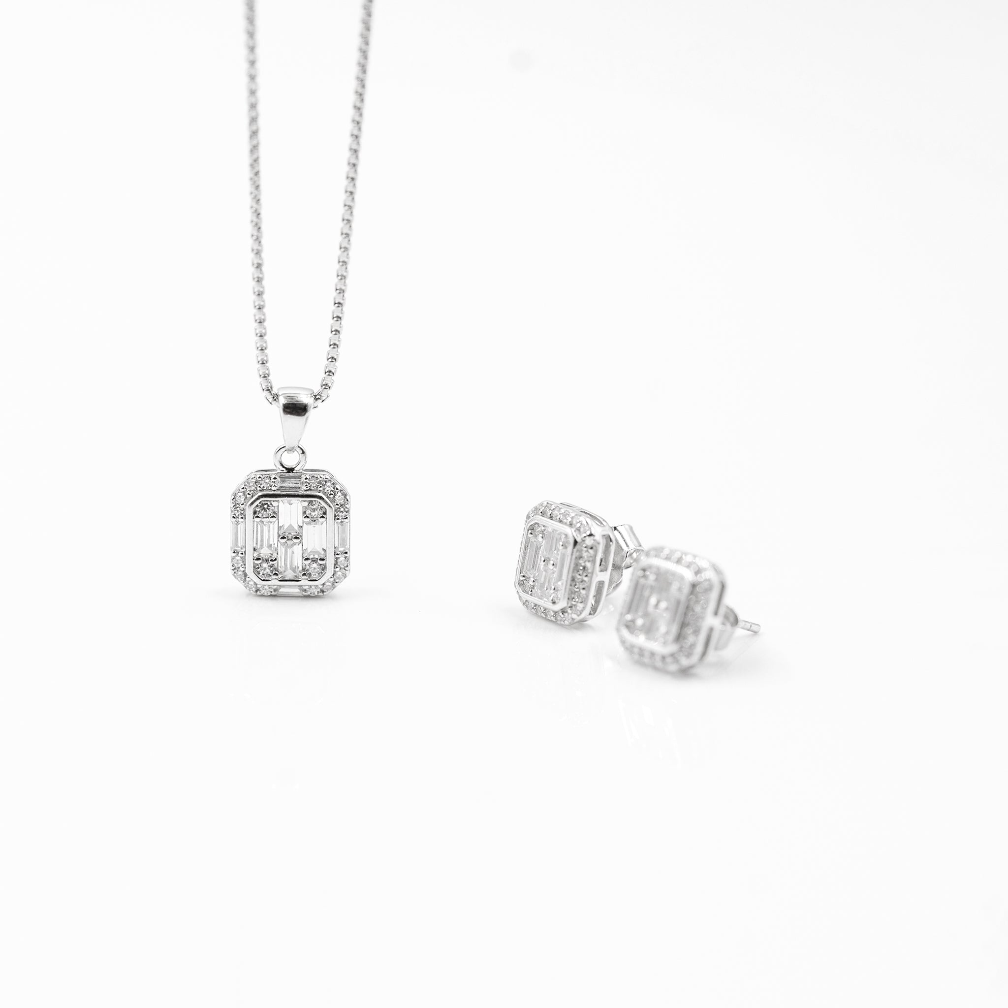 Silver White Choki Square Jewelry Set
