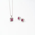 Silver Dark Pink Choki Square Jewelry Set