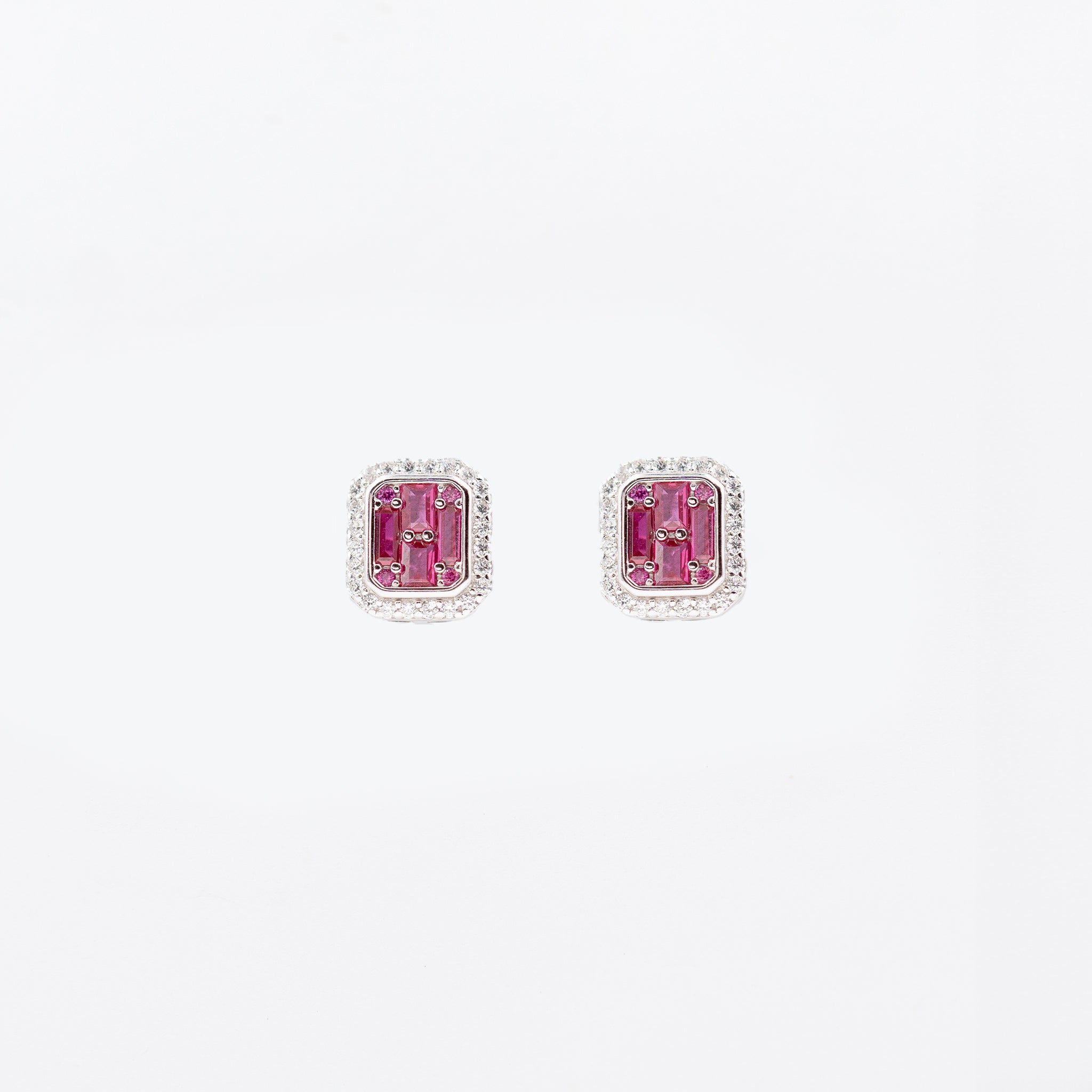 Silver Dark Pink Choki Square Jewelry Set