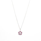 Silver Dark Pink Grand Floral Pearl Pendant Dark Jewelry Set