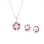 Silver Dark Pink Grand Floral Pearl Pendant Dark Jewelry Set