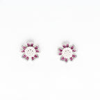 Silver Dark Pink Grand Floral Pearl Pendant Dark Jewelry Set