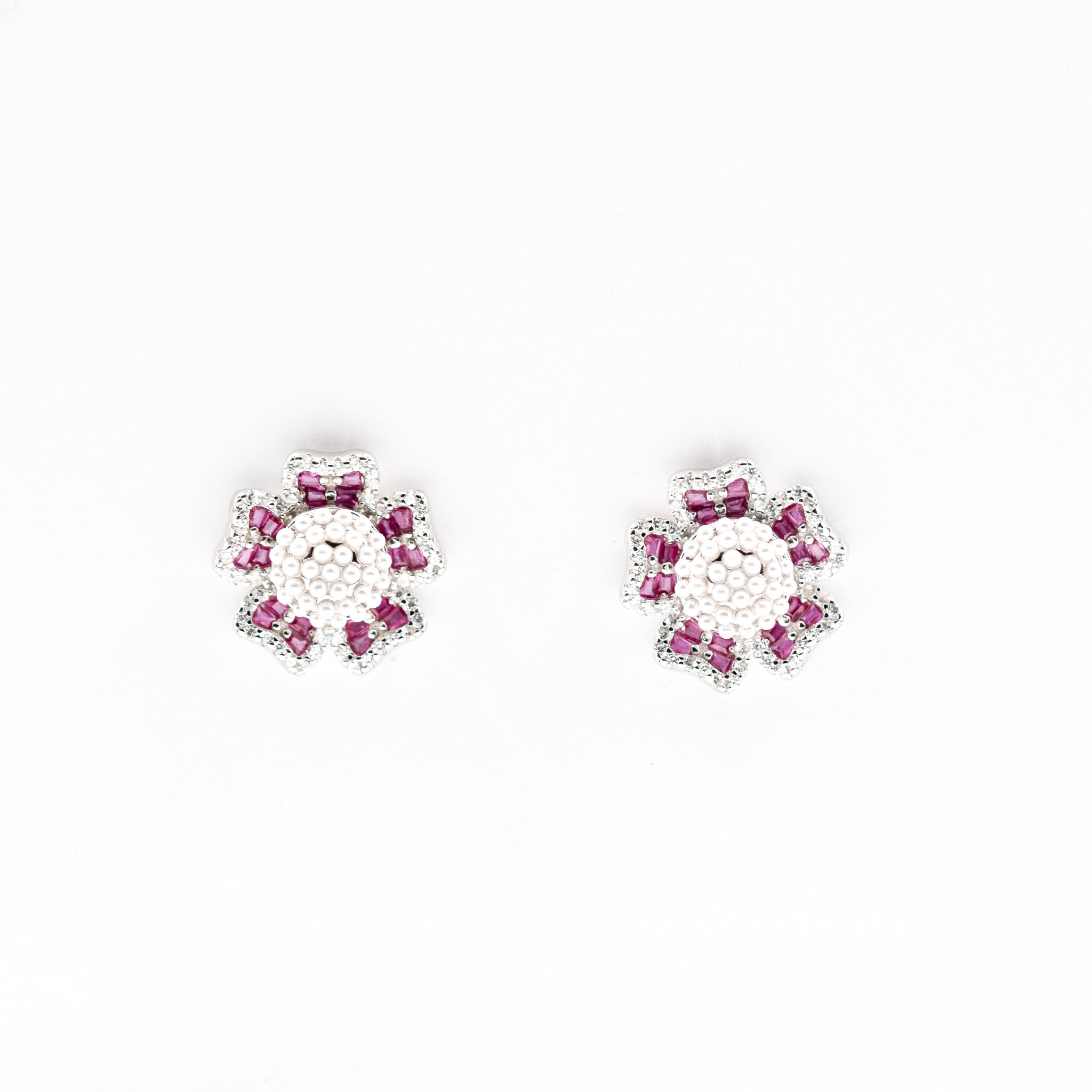 Silver Dark Pink Grand Floral Pearl Pendant Dark Jewelry Set