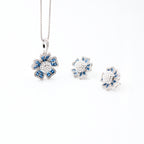 Silver Dark Blue Grand Floral Pearl Pendant Dark Jewelry Set
