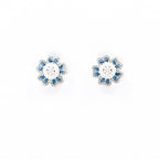 Silver Dark Blue Grand Floral Pearl Pendant Dark Jewelry Set