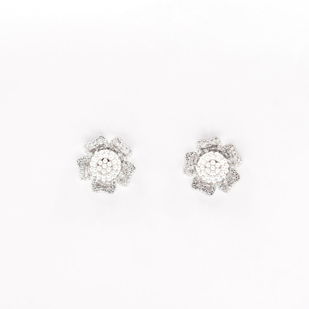 Silver White Grand Floral Pearl Pendant Jewelry Set
