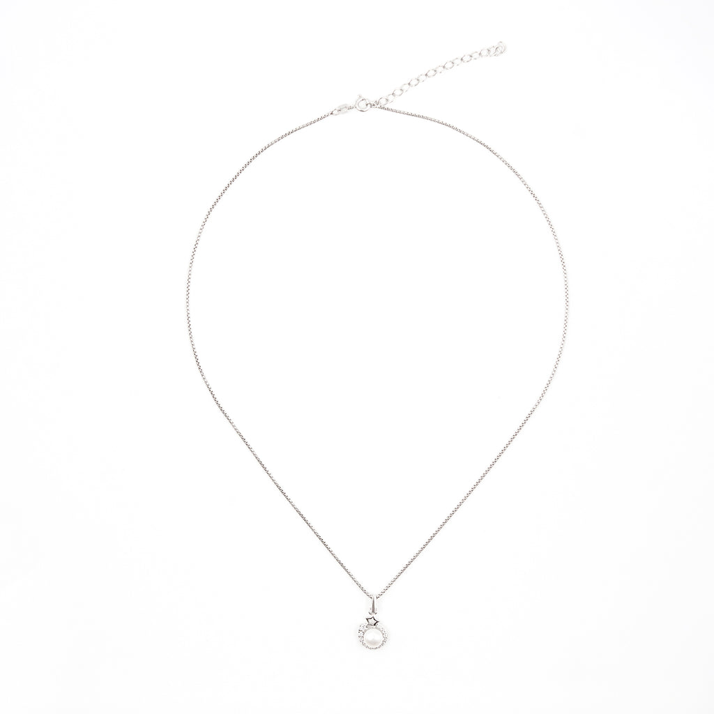 Silver Diamond Halo Pearl Pendant Jewelry Set