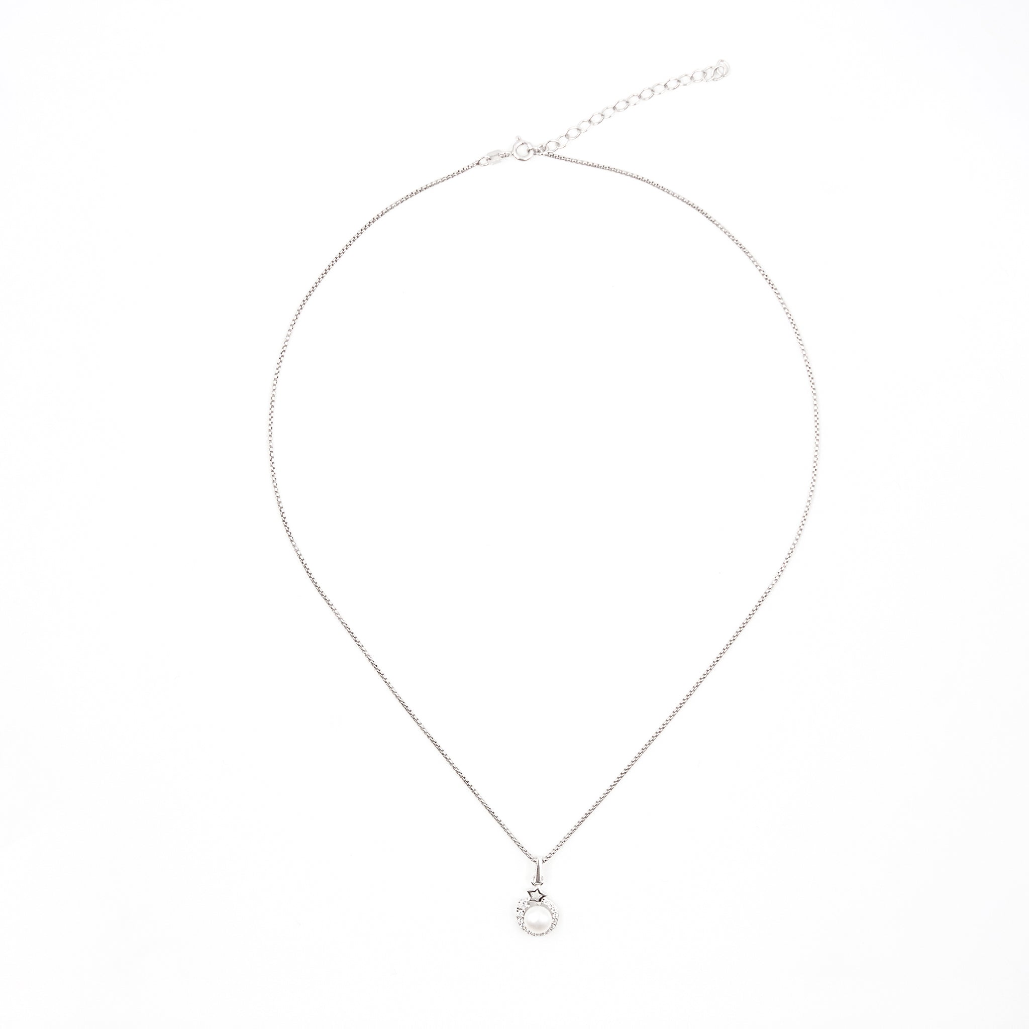 Silver Diamond Halo Pearl Pendant Jewelry Set