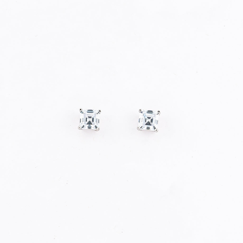 Silver Regal Square Solitaire Earrings