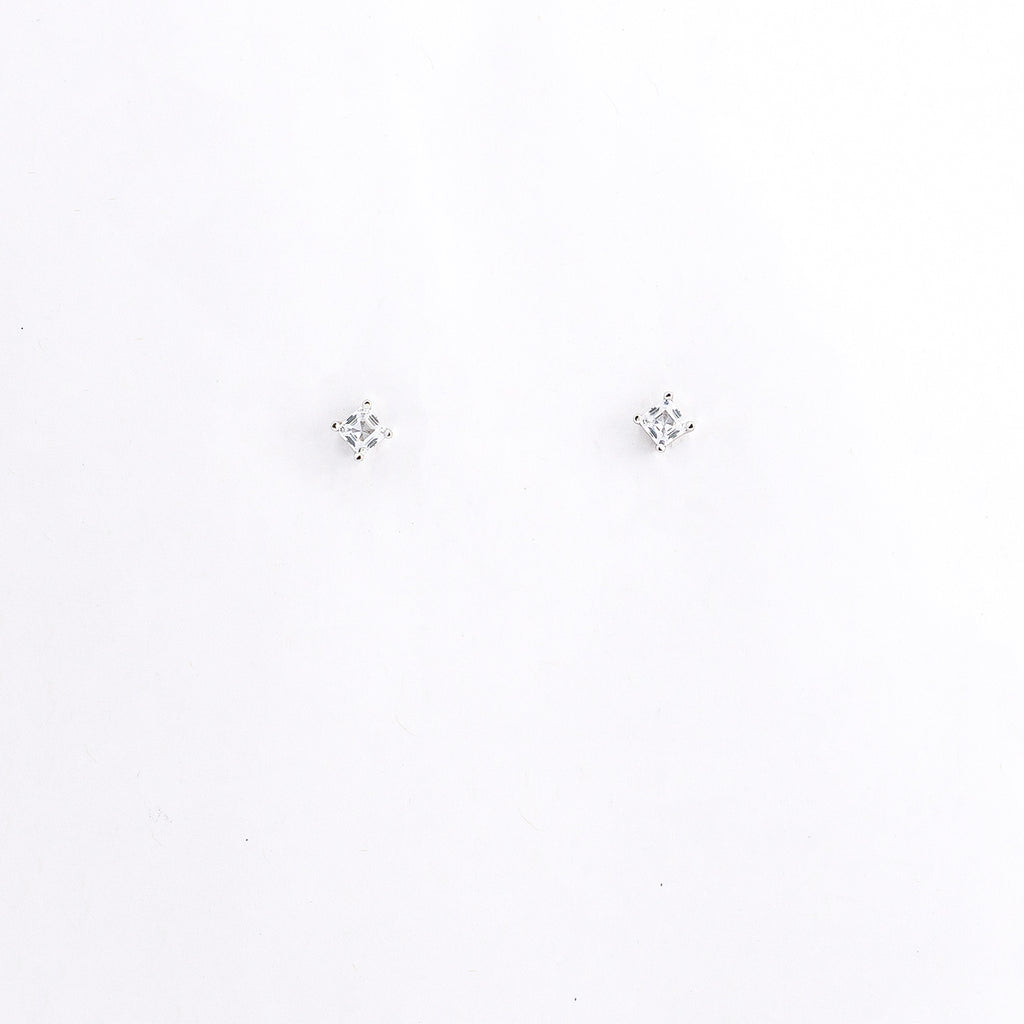 Silver Petite Square Solitaire Earrings