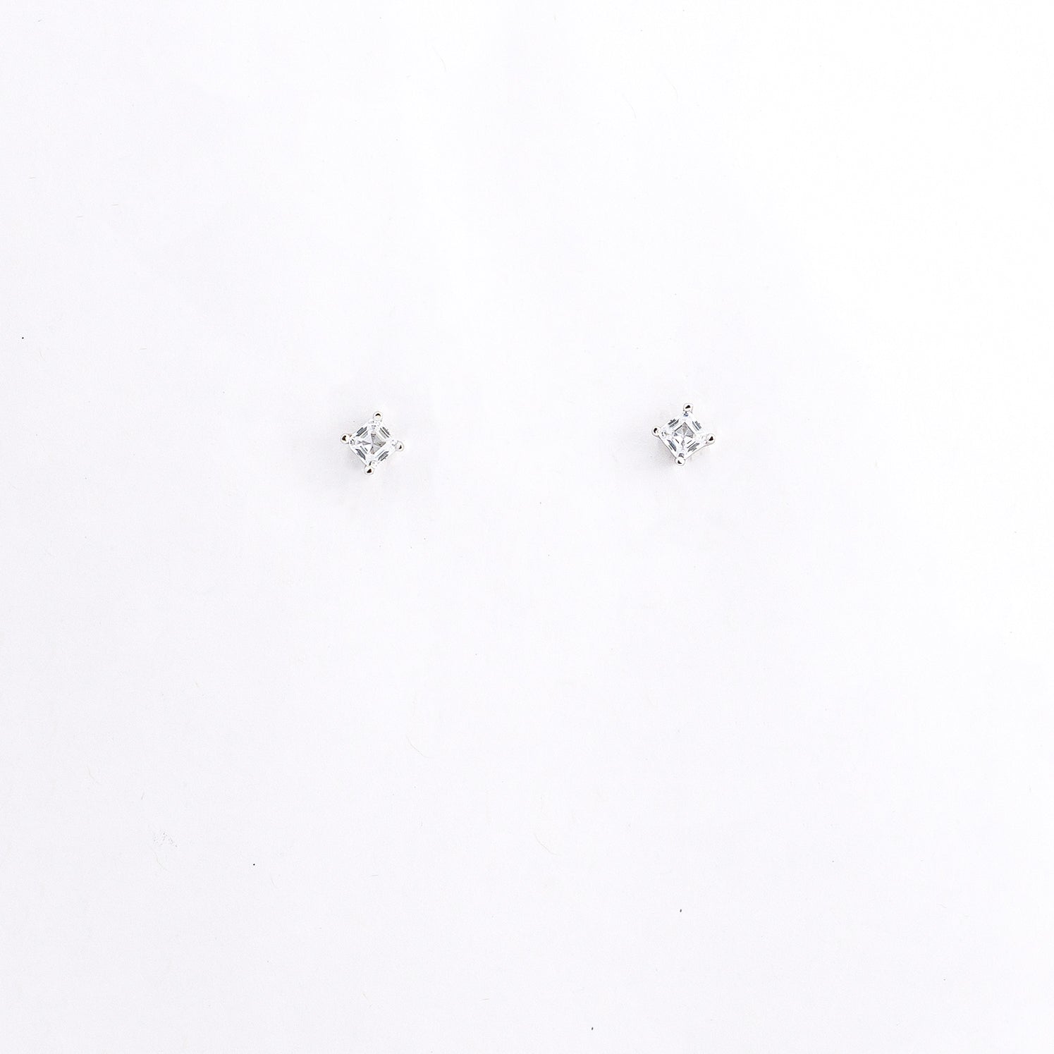 Silver Petite Square Solitaire Earrings