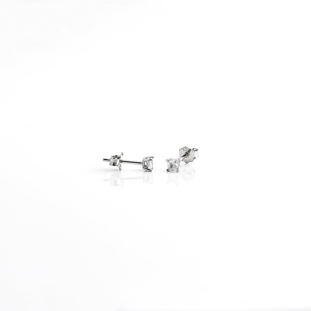 Silver Petite Square Solitaire Earrings