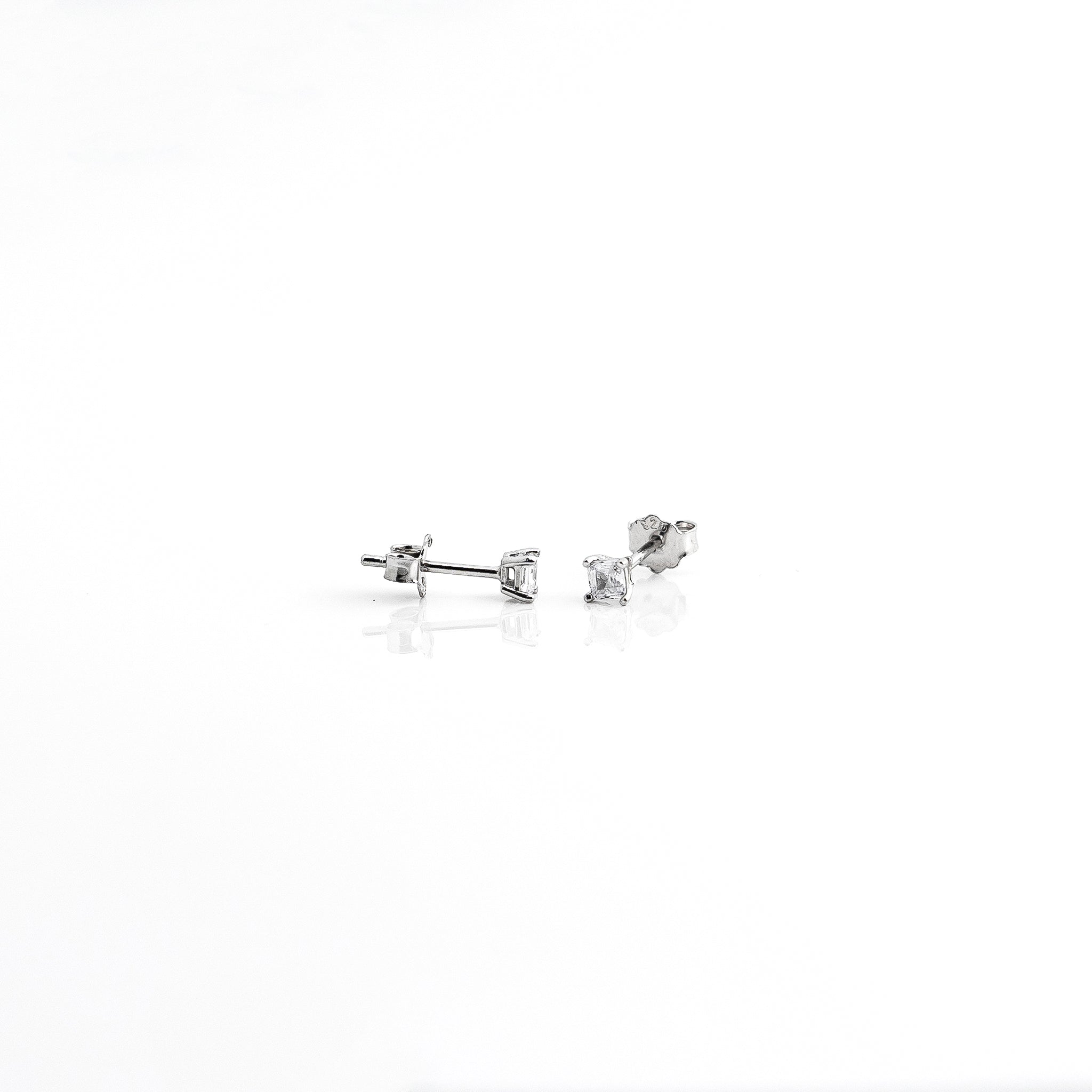 Silver Petite Square Solitaire Earrings